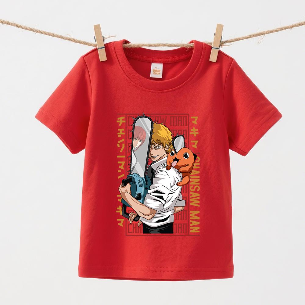 Kettingzaagman Denji Anime Print Jongens Meisjes Katoenen T-shirt Kinderen Korte Mouw Top Zomer Zacht Casual Kleding