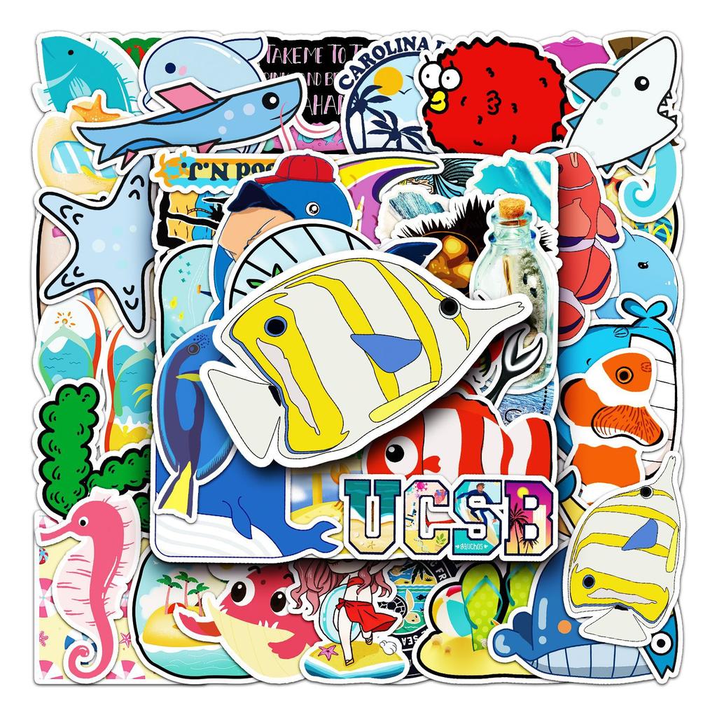 50 Cartoon Marine Doodle Creative Laptop Scooter Car Decoration Stickers