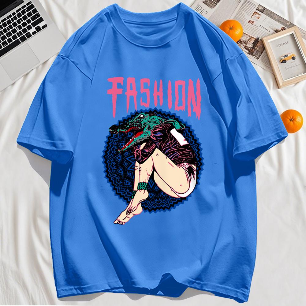 Fashion Killer Croc Printing T Shirt Men Cotton Loose T-Shirts Casual Crewneck Streetwear Comfortable Summer Short Sleeve