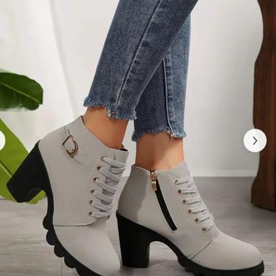 Nuovo Stile Stivali da Donna con Punta Tonda Tacco Spesso Allacciatura Calzature Casual e Comode Stivali da Equitazione a Suola Spessa Alti