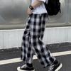Men Pants Plaid Streetwear Wide Leg Elastic Waist Loose Sports Pants Trousers for Autumn