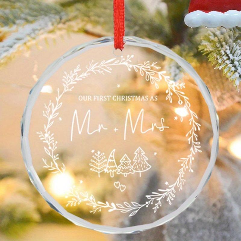 1pc/2pcs Our First Wedding Ornament, Just Married ,Glass Xmas Tree Decoration Gift, Christmas Party Holiday Gift Decor Memorial Christmas Prent