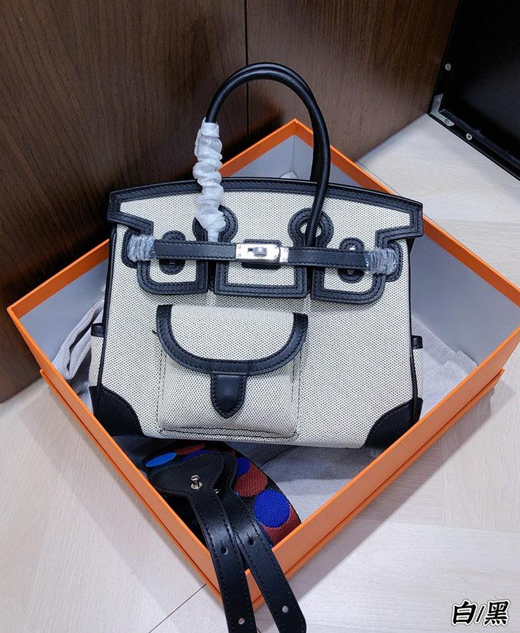 Canvas Leather Portable Pocket Contrasting Color Platinum Bag High Sense Fashion Versatile Single Shoulder Messenger Leather Women's Bag