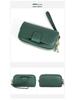 Genuine Leather Double Zipper Cowhide Wallet with Chain for Mobile Phone - Ladies' Long Handbag