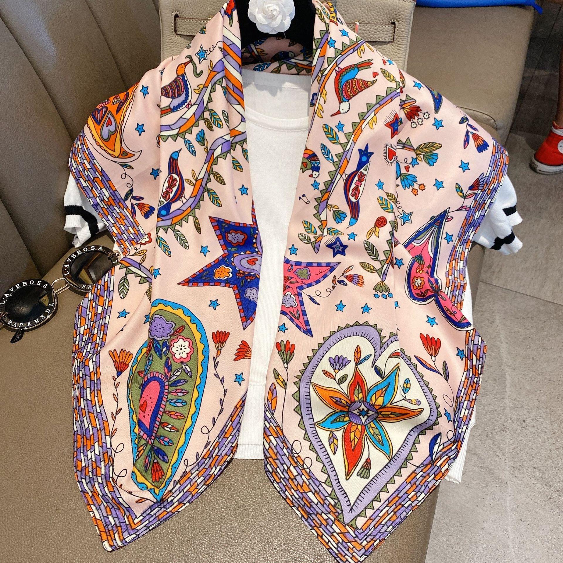 

Geometric Pattern Scarf Imitation Silk Satin Shawl Thin Summer Sunscreen Bandana Outdoor Handbag Decoration Scarf Headscarf