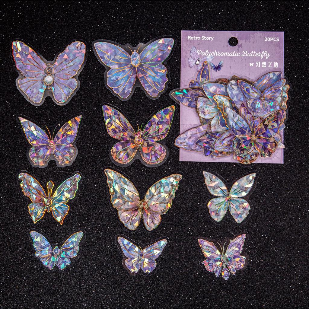 20-Piece Retro Glitter Butterfly Sticker Pack, Sparkly Decor for Journal & Scrapbook