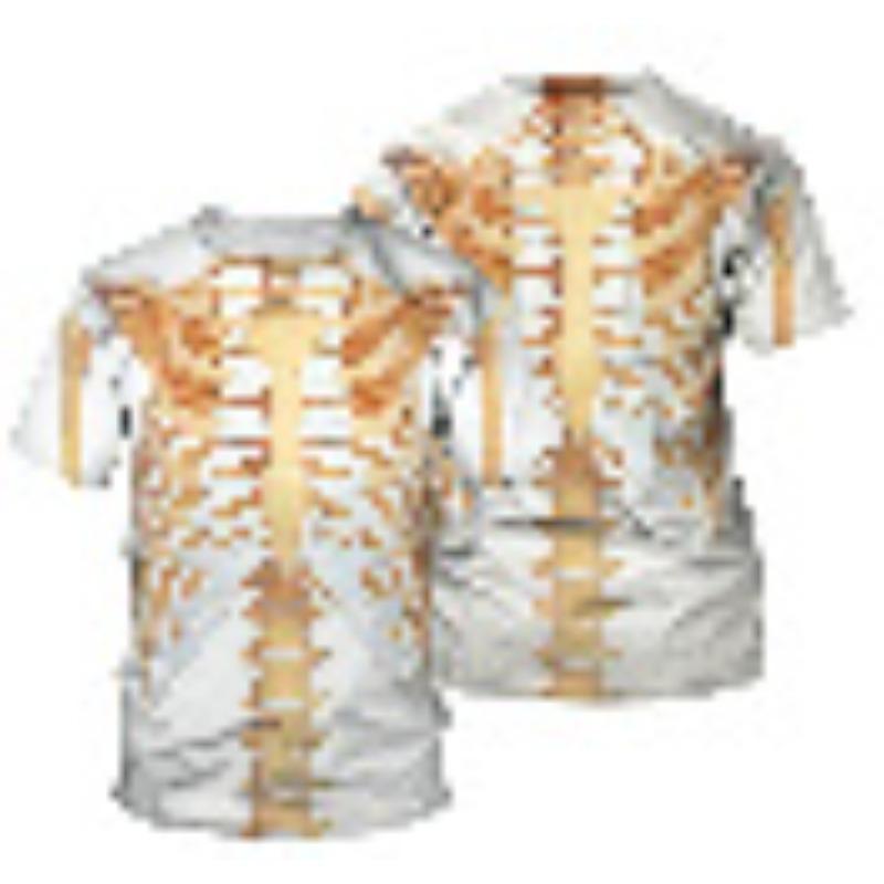 Diagrama do Esqueleto de Órgãos Camiseta Masculina de Gola Redonda Solta com Estampa Digital 3D Nova