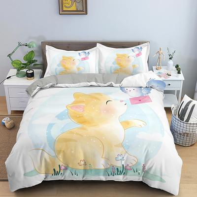 Animals Duvet Cover Set Cute Kawaii Cartoon Cat Duck Rabbit King Queen Size Polyester Comforter Cover for Kids Girls Bedding Set