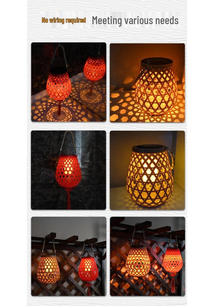 Chinese-Style Solar USB Charging Courtyard Lantern: Outdoor Rattan Atmosphere Lamp, Floor-Standing or Handheld for Balcony and Garden.