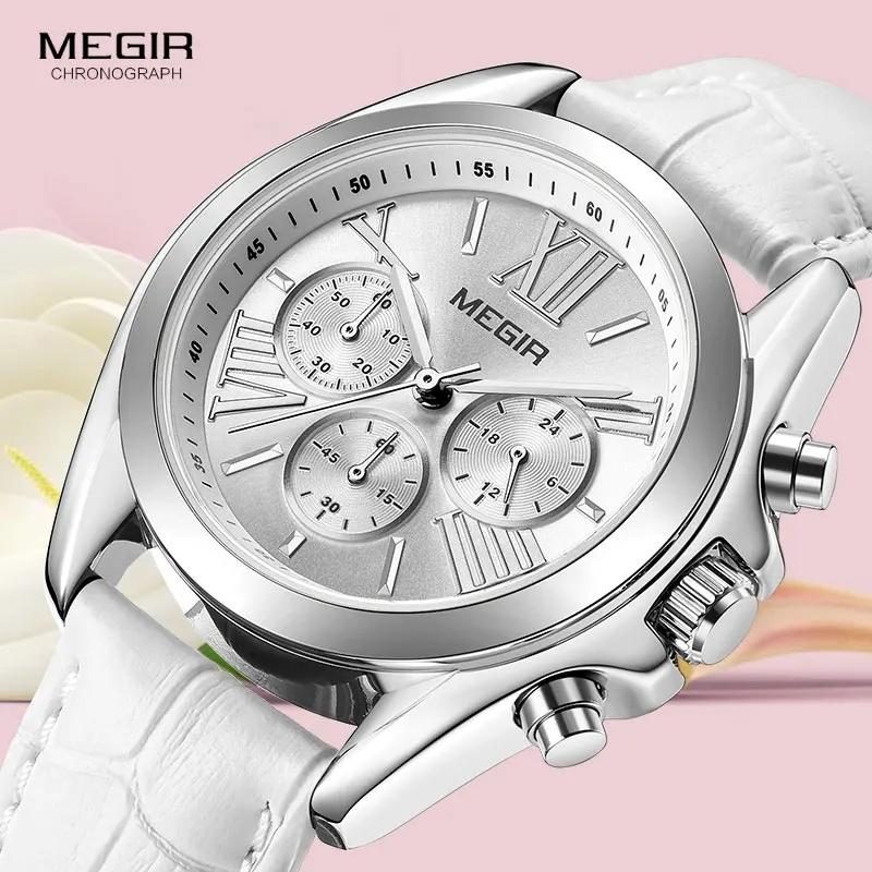 Megir 2114 Luxury Red Color Leather Band Material Water Resistant Factory Watch Women's Female Quartz Wristwatch Women Relogio