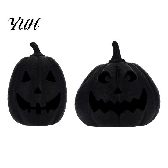 Unique Ghost Face Carving Halloween Pumpkin Figurine, Black Resin Spooky Sculpture, Decor Gothic Tabletop Centerpiece for Home Table Mantel Fireplace