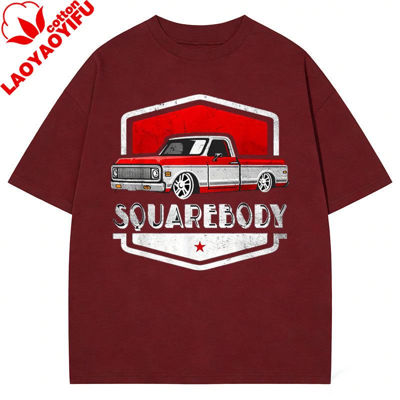 Unisexs Classic Boxy Pickup Truck Pattern TShirt 100 Cotton Retro Red and White Car Design Casual Funny Clothing Vintage tops