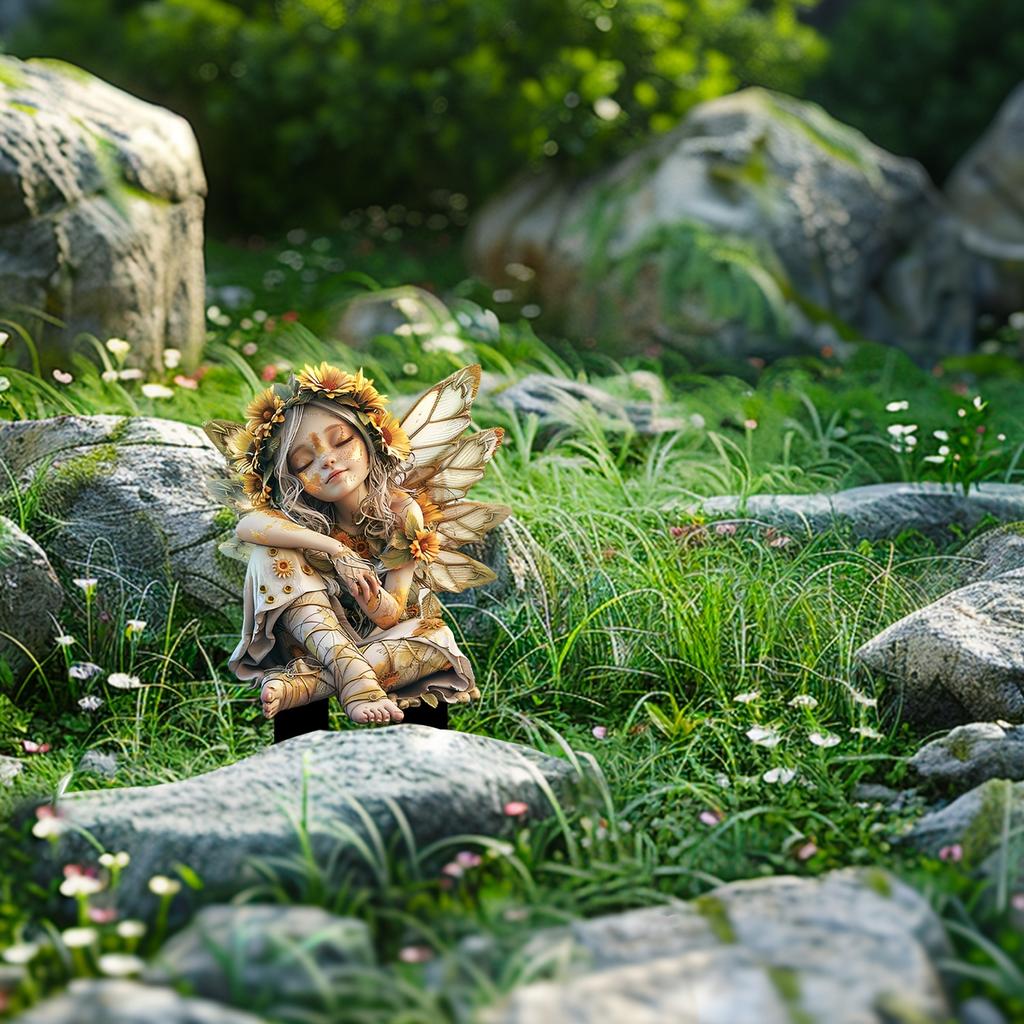 Sunflower Elf Acrylic Garden Stake - 11.8"X7.9" Boho-Chic Yard Art, Flower Pot Landscape Decor, Outdoor Sun Catcher Sign