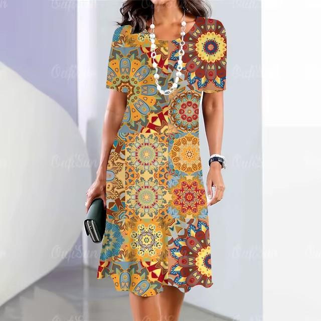 3D Digital Printing Dresses Women's Summer Short-sleeved O-neck Casual Loose Dress