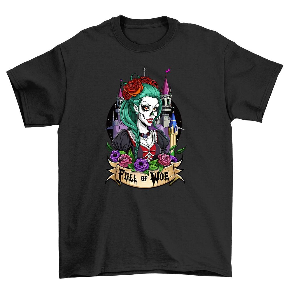 

Gothic_61 Skull Castle Roses t-shirt - Darkly Humorous! Funny Unisex Printed Des 4XL