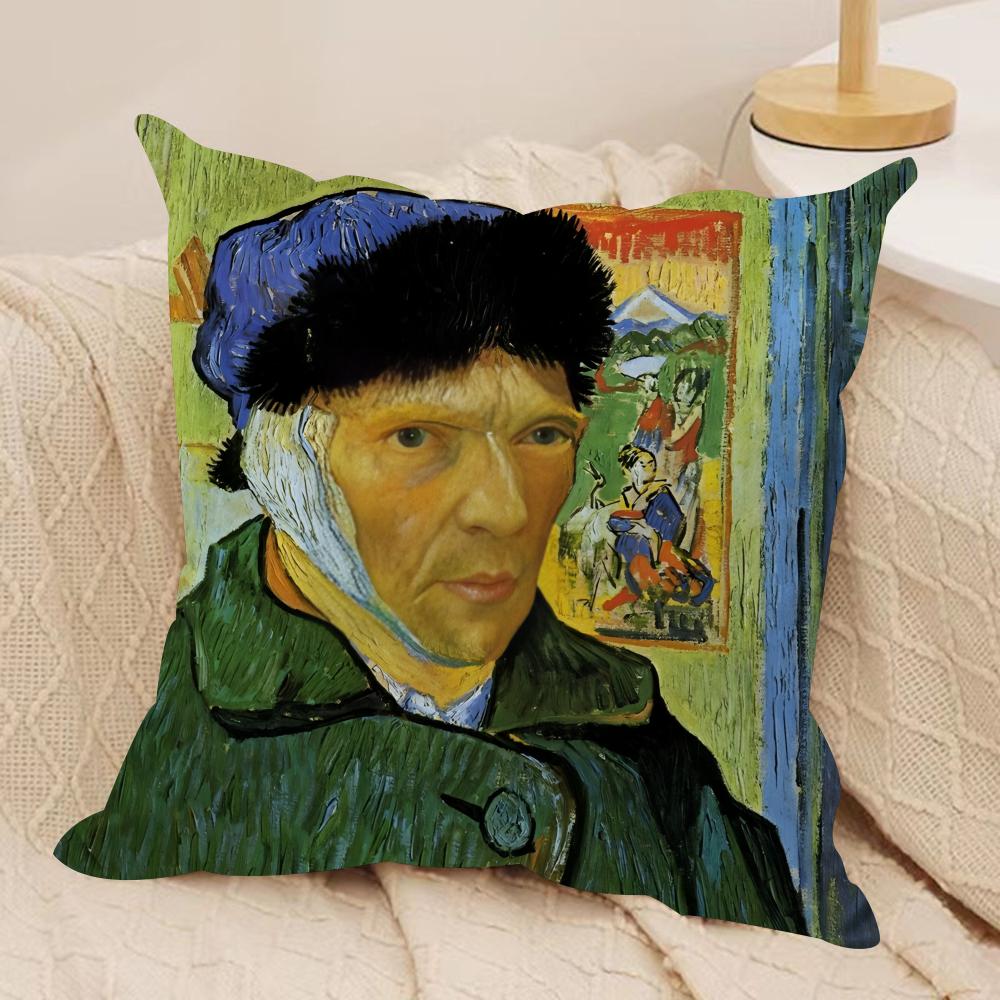 Van Gogh Original Print Cushion Cover Silky Short Plush Invisible Zipper Dustproof Sofa Pillow Case For Home Decor