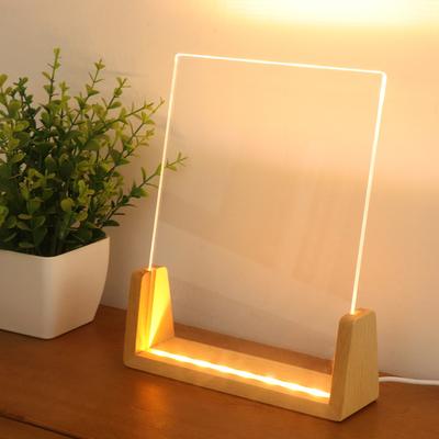 Kleine DIY Acryl Handschriftliche Notiztafel Holz LED Lichtständer Nachtlicht USB Betrieben (Warmes Licht)