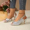 Fashion Women High Heel Sandals Summer Open Toe Sexy Sandals Gladiator Rhinestone Chunky Heels Shoes for Women Elegant Luxury Sandals
