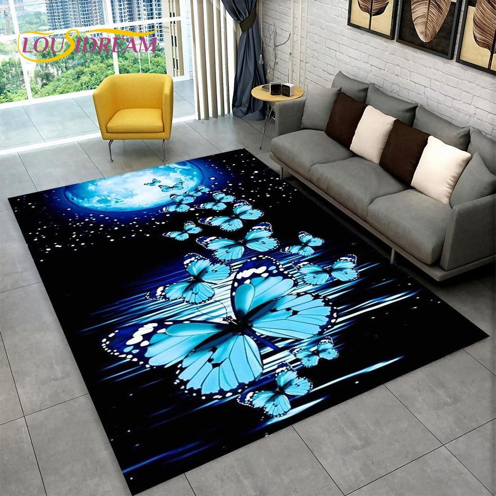 Dream Butterfly Flower Area Rug Large,Carpet Rug for Home Living Room Bedroom Sofa Doormat Decor,Kid Play Non-slip Floor Mats