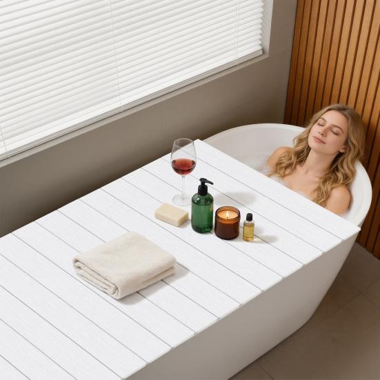 Foldable Bathtub Cover Cover, 63x31.5in Waterproof Bath Insulation Tray, PVC Shutter Dust Board Lid Fit Most Tubs for Home Bathtubs Bathroom