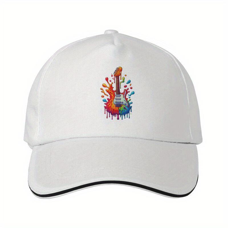 Rainbow Paint Splatter Electric Guitar Baseball Cap Unisex Adjustable Polyester Casual Sun Hat