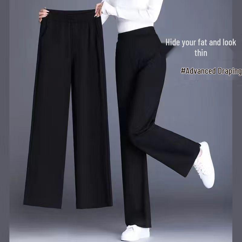 2025 Summer Women's High-Waist Black Wide-Leg Casual Pants