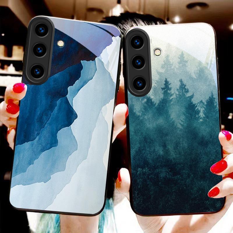 Ink Landscape Painting For For Samsung Galaxy S25+ S24+ S26 Ultra S25 Edge S24 FE S23 S22 S21 S20 Plus Black Glass Phone Case