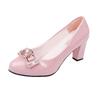 New work single shoes women's casual fashion round head soft leather Korean version medium and high heel leather shoes women's patent leather