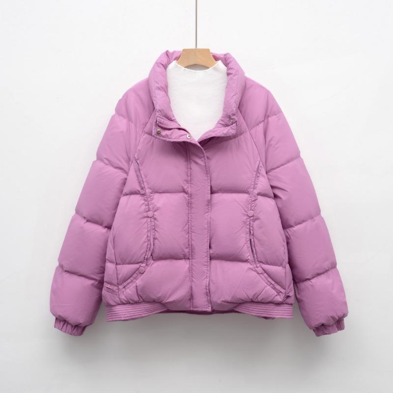 

Пинху новый пуховик женский маленький зимний утолщенный воротник-стойка свободный пух утки куртка-хлеб для тепла M фиолетовый