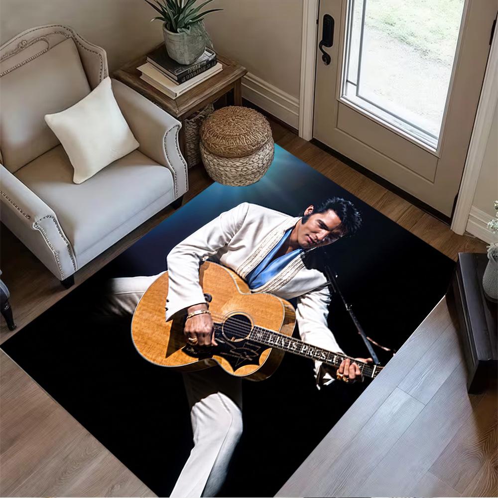 Elvis Presley Guitar Performance Floor Rug Office Rug Perfect for Game Room Entryway Outdoor Foyer Anti-slip Rug Office home decor