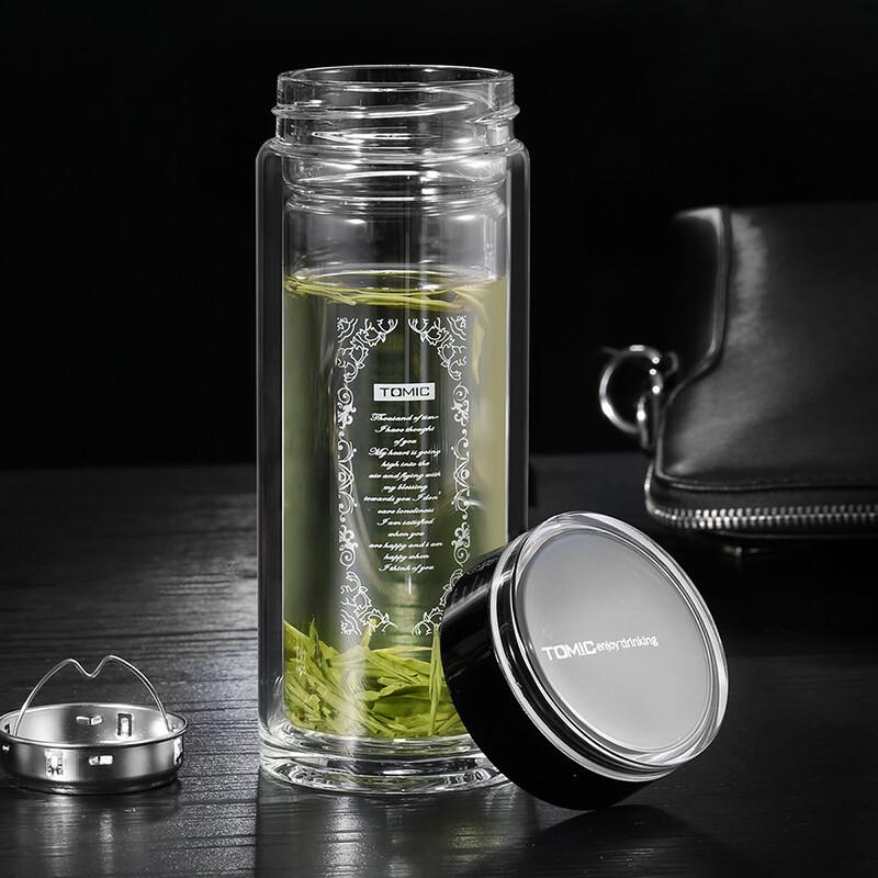 TOMIC Double-Wall Glass Tea Infuser Bottle