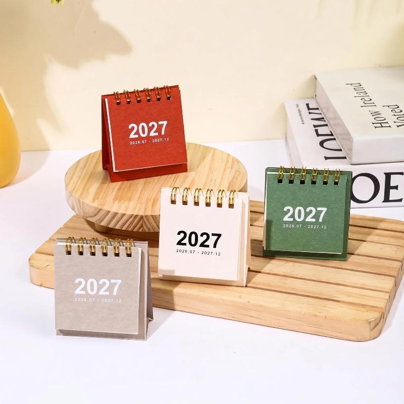 1Pcs 2027 Mini Simple Calendar Small Desk Calendar Creative Coil Calendar Planner Desktop Decoration Office Stationery