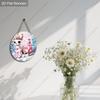 Cute Pink Christmas Reindeer Round Wooden Hanging Sign, 2D Flat Printed Christmas Door Wall Ornament, Winter Xmas Home Decor Gift