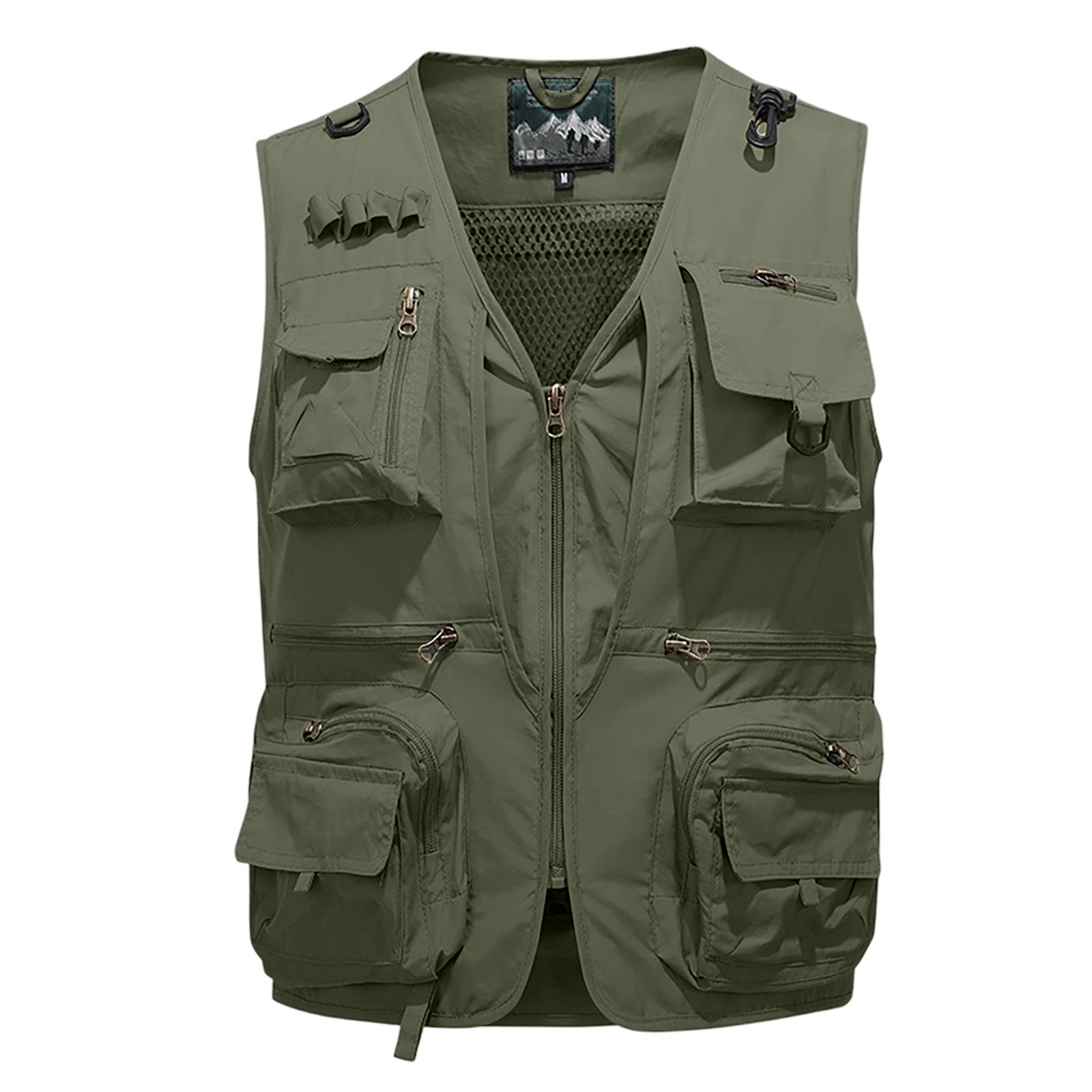 

Men s Summer Multi-Functional Pocket Fishing And Hiking Vest: Lightweight Sleeveless Stand-Up Collar Jacket L армия зеленый