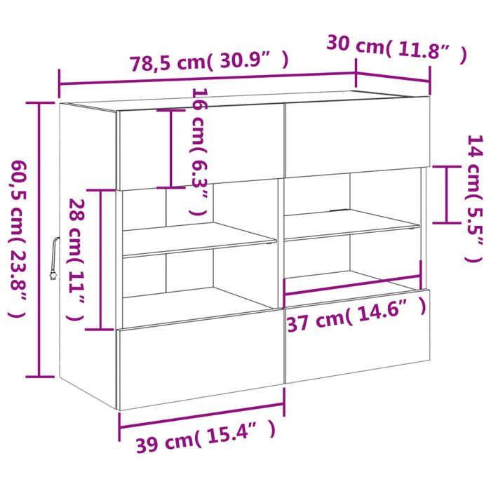 VidaXL Meuble TV avec Lumières LED, Armoire de Télévision Murale avec Étagères, Meuble Télé Suspendu Salon, Moderne, Sonoma 837104