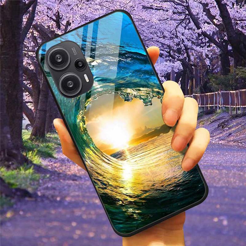 For Xiaomi Poco F5 5G / F5Pro Case Tempered Glass Lake Moon Hard Phone Cover for POCO F5 Pro Capas Funda on PocoF5 Luxury Coque