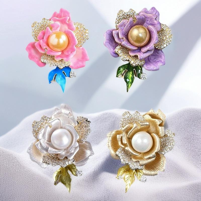 Peony Girl Fashionable and Elegant Enamel Oil Drop Flower Decoration Brooch
