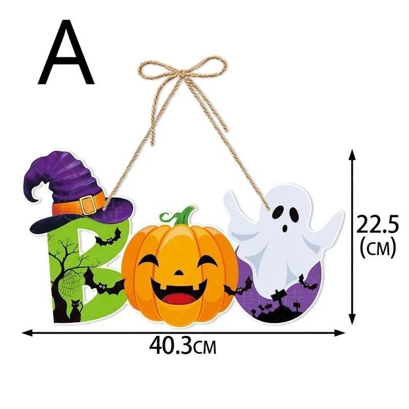 Halloween Pumpkin Decoration Hanging Board Ghost Death God Witch Bat Hanging Sign Trick or Treat Party Front Door Decoration