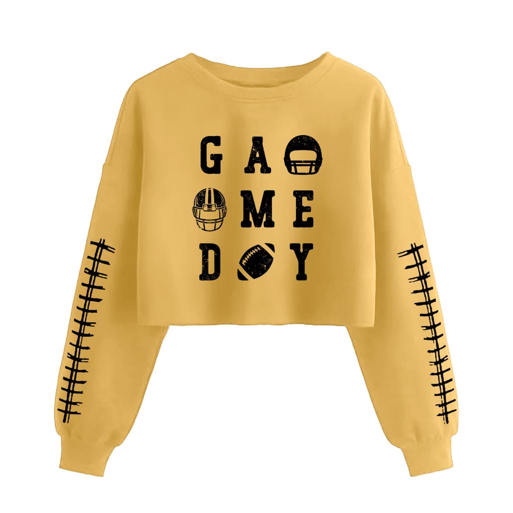 Women's Fashion Retro Printed Camedy Navel-baring Long-sleeved Pullover Sweatshirt