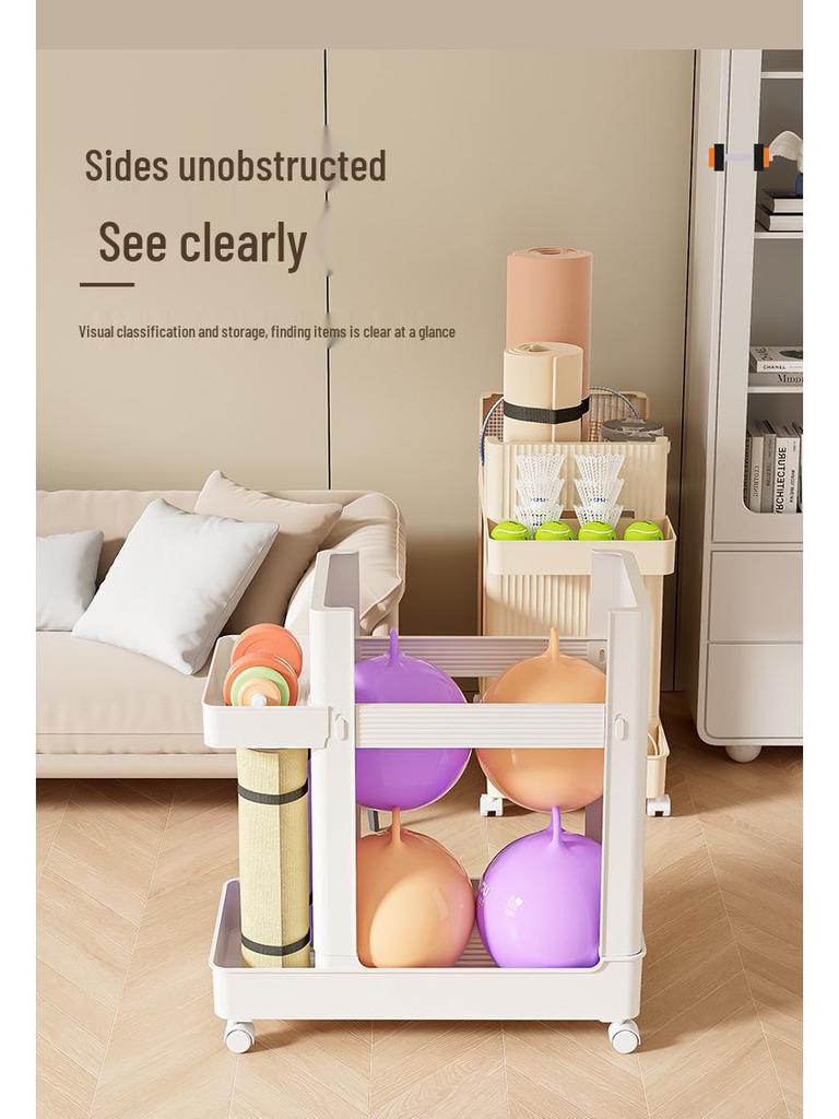 Movable Storage Rack for Yoga Mats, Fitness Gear, and Badminton Equipment