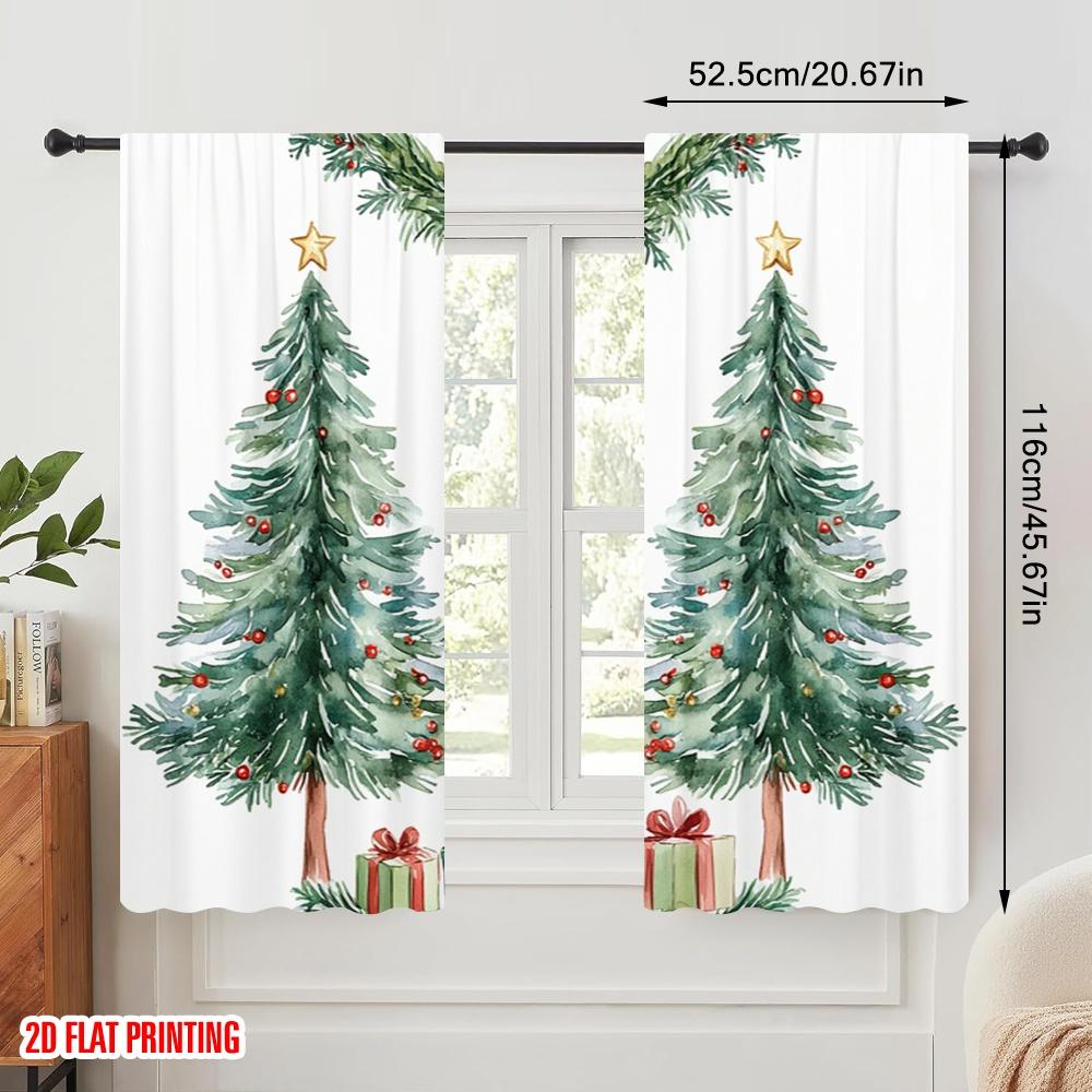 2 Stück, 2D-Flachdruck Fenstervorhang Weihnachtsbäume Schnee Geschenk (3) Polyester Fabrik (ohne Stange) Dekorationen Für Zuhause Perfekt