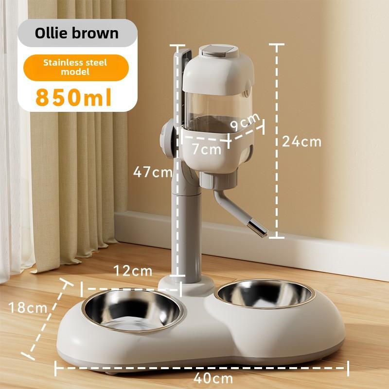 Distribuitor automat de apă vertical pentru câini, hrănire reglabilă pentru animale de companie, din oțel inoxidabil, bol dublu anti-detonare, bol pentru pisici