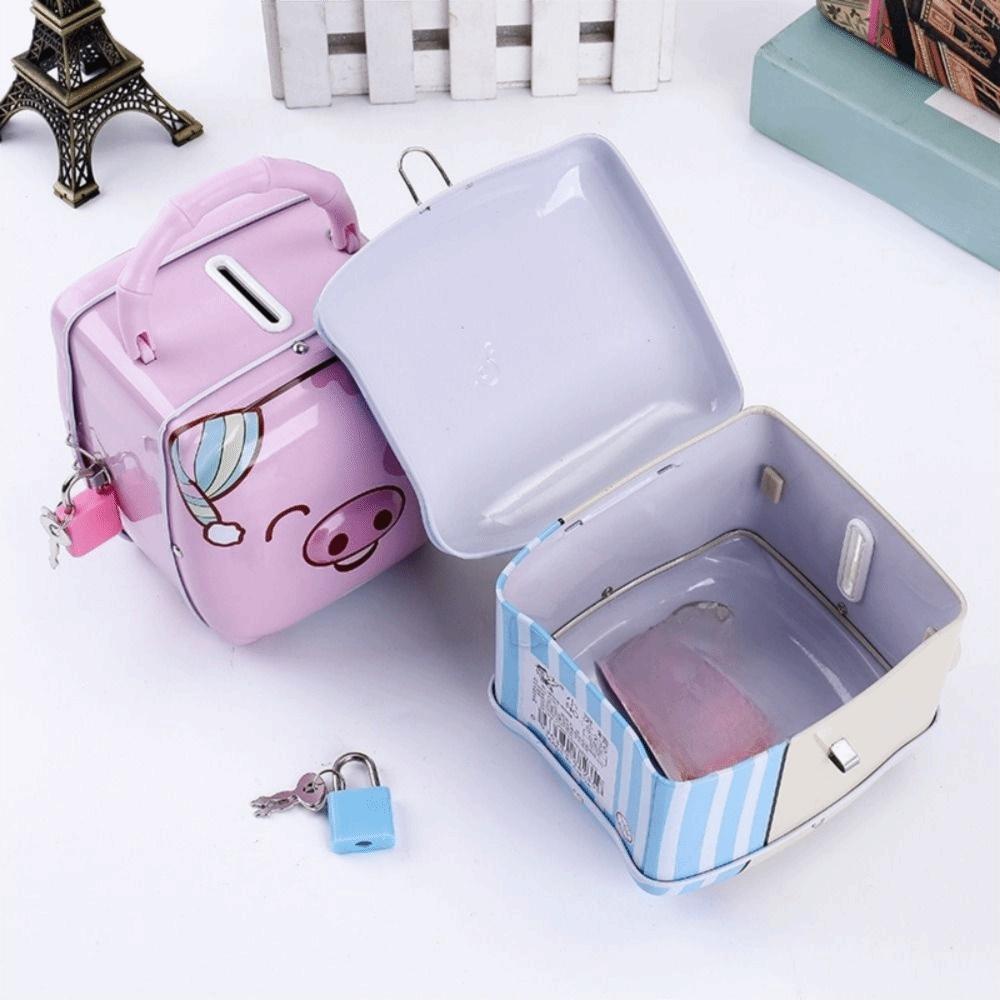 Pig Shape Money Saving Box Tinplate Coins Storage Box Handheld Piggy Bank For Children Gift