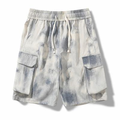 Letní kraťasy, Pánské tie-dye ležérní pracovní oblečení, Pětčtvrteční kalhoty, Volný střih, Sportovní, Více kapes, Špinavé kalhoty