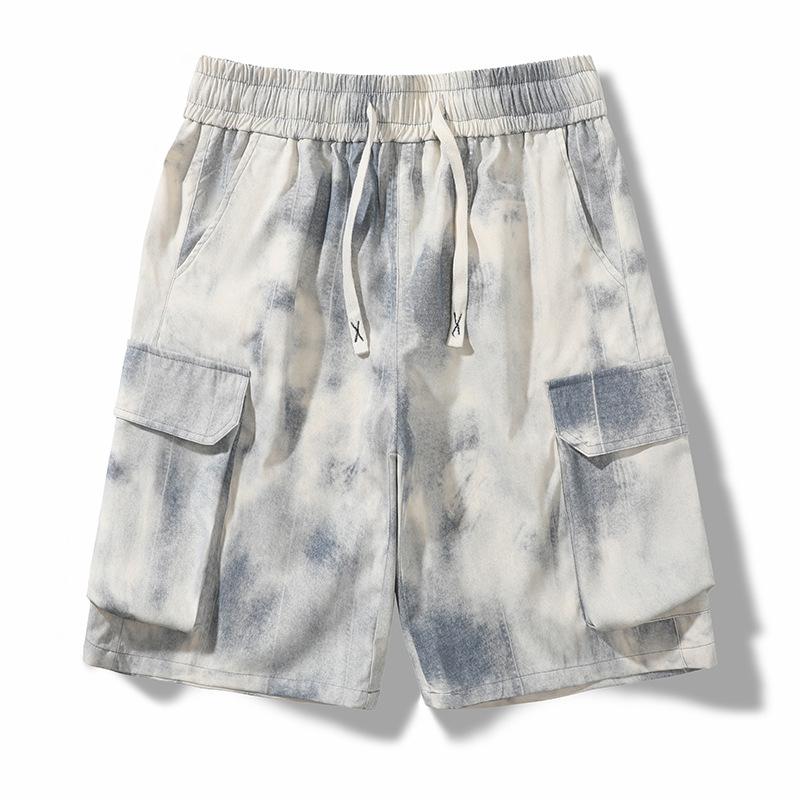 Summer Shorts, Men's Tie Dye Casual Workwear, Five Quarter Pants, Loose Fit, Sporty, Multi Pocket, Dirty Pants