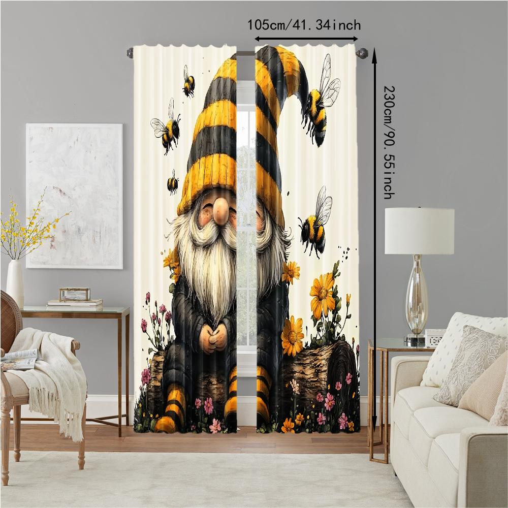2 Pcs   Versatile Polyester Transparent Curtains for Home Decoration Bee Goblin for Use In Bedrooms and Living Rooms