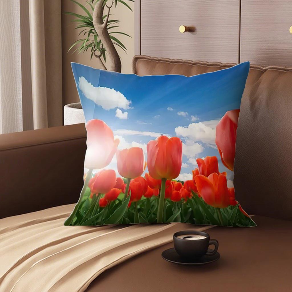 4Pc Colorful Tulip Field Printed Pillowcasesuitable For Sofa Car Bedroom Decorative Cushion Cover Pillow Cover