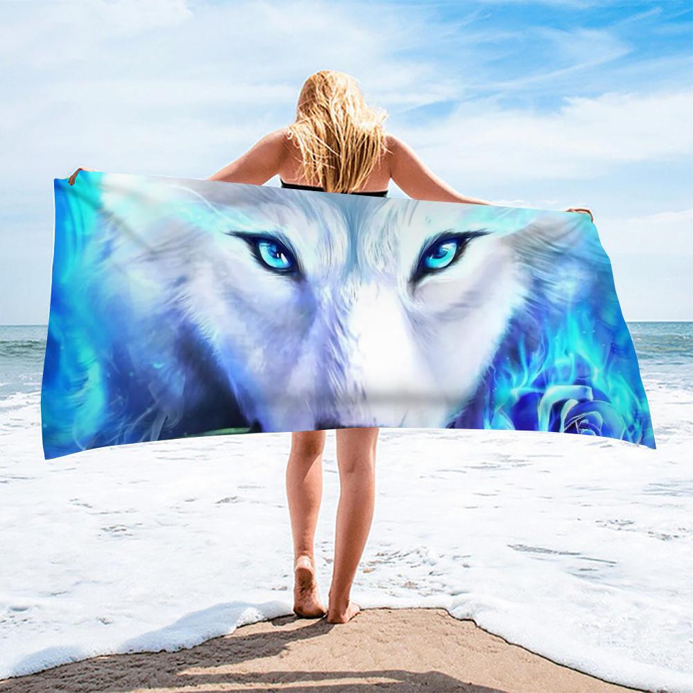 Wild Animal Wolf Moon Print Beach Towels for Adult Kids Quicky-dry Bath Towel Large Sport Animals Towels Surf Camping Blanket