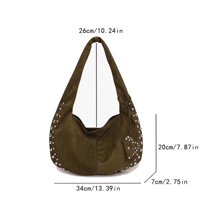 Half Moon Faux Suede Underarm Bags For Women Luxury Designer Handbags And Purses Vintage Rivet Rhinestones Shoulder Bag CLE