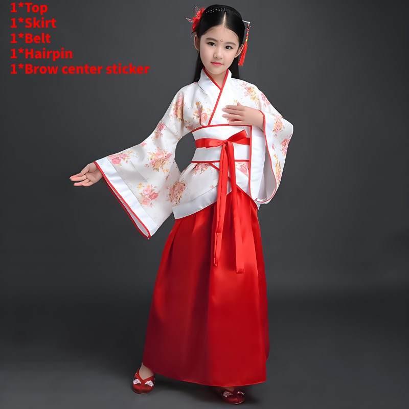 Chinese Style Childrens Hanfu Costume With Taffeta Fabric For Ethnic Dance Performances